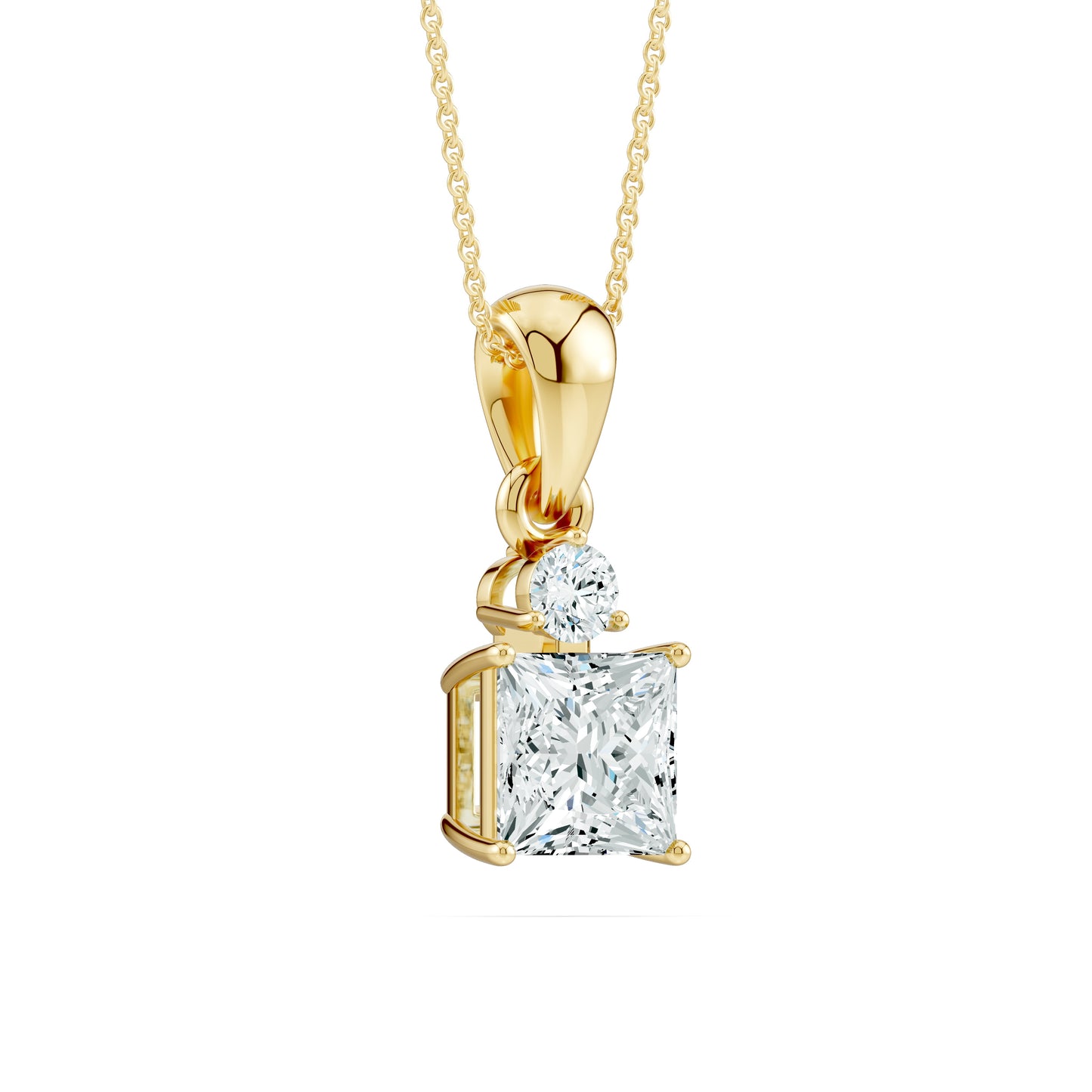 Two-Stone Moissanite Pendant | 6mm Princess & 3mm Round Moissanite Necklace in 14k Gold & Silver