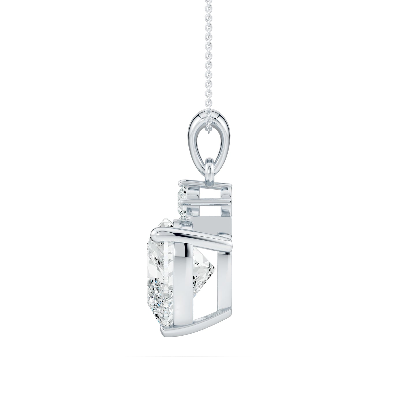 Two-Stone Pendant - 8mm Heart Moissanite & 2.4mm Round Moissanite Prong Set Necklace