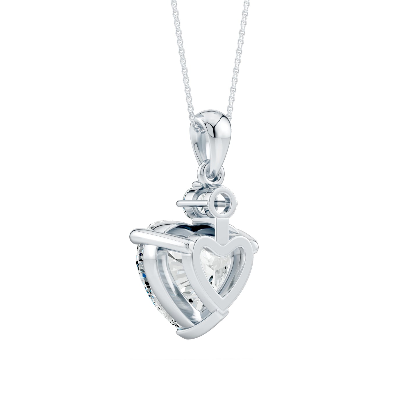 Two-Stone Pendant - 8mm Heart Moissanite & 2.4mm Round Moissanite Prong Set Necklace