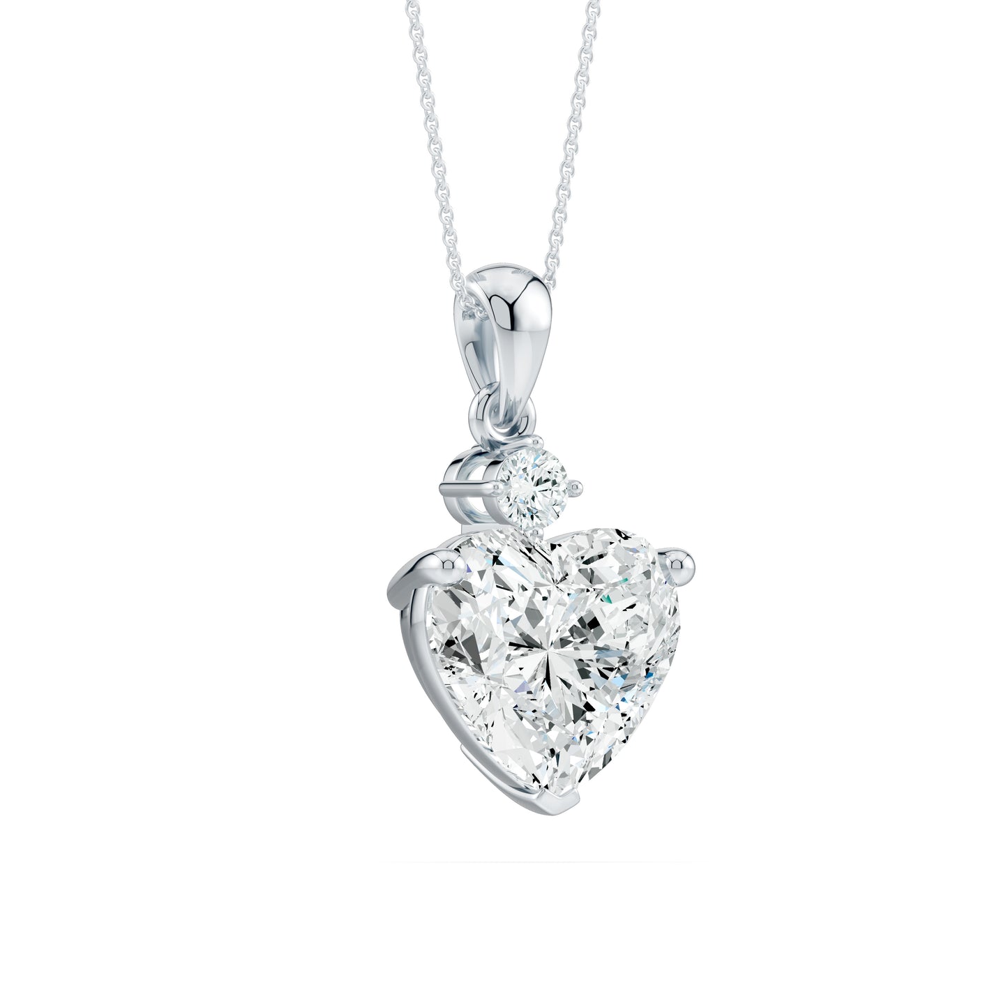 Two-Stone Pendant - 8mm Heart Moissanite & 2.4mm Round Moissanite Prong Set Necklace