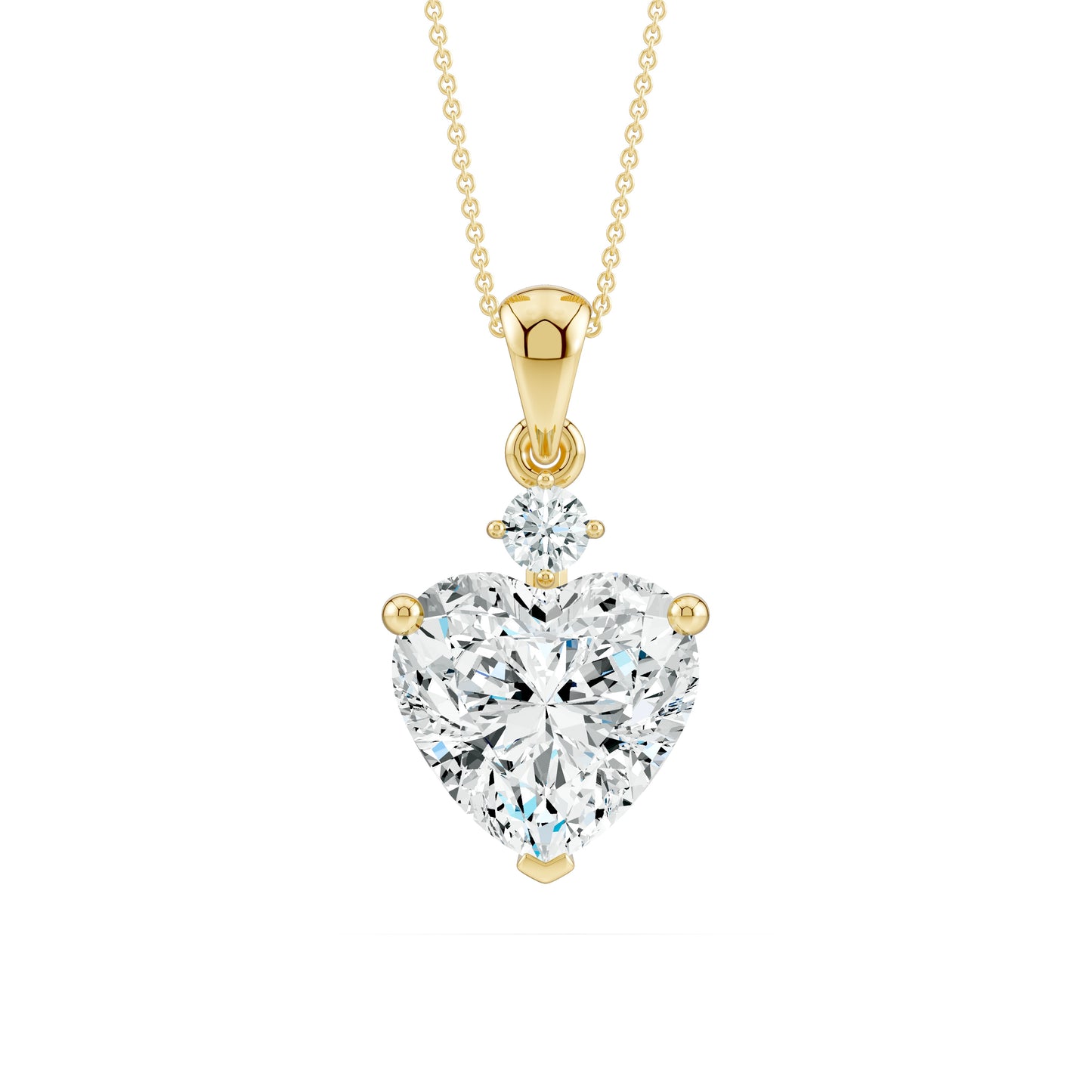 Two-Stone Pendant - 8mm Heart Moissanite & 2.4mm Round Moissanite Prong Set Necklace