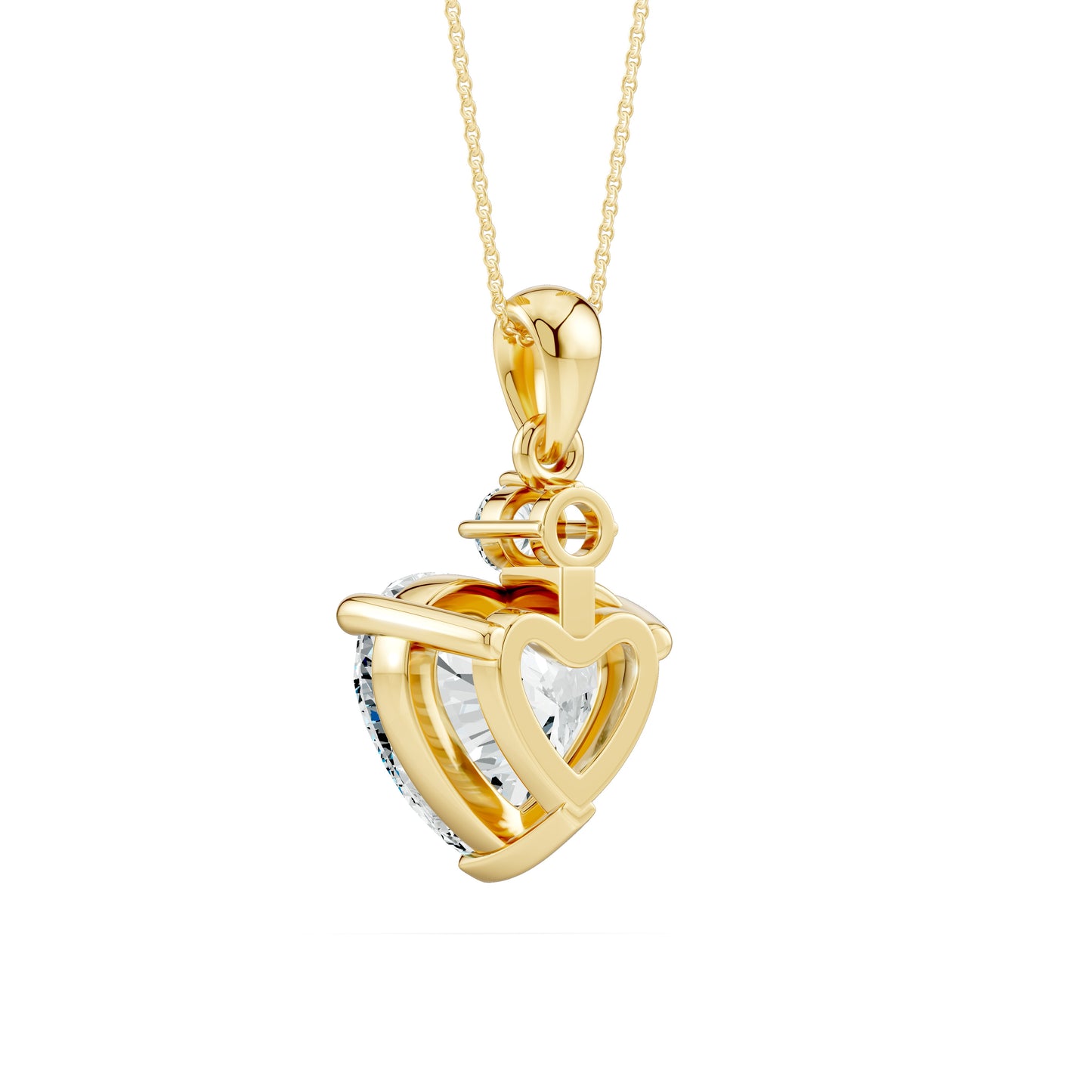 Two-Stone Pendant - 8mm Heart Moissanite & 2.4mm Round Moissanite Prong Set Necklace