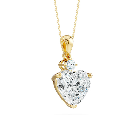 Two-Stone Pendant - 8mm Heart Moissanite & 2.4mm Round Moissanite Prong Set Necklace