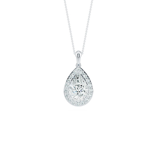 Pear Cut Moissanite Halo Pendant Necklace 12x8mm | Teardrop Silver Necklace | Bridal Jewelry Gift for Her