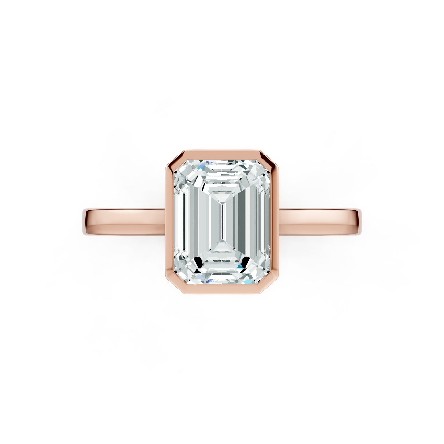 Emerald Cut Bezel Set Moissanite Solitaire Ring