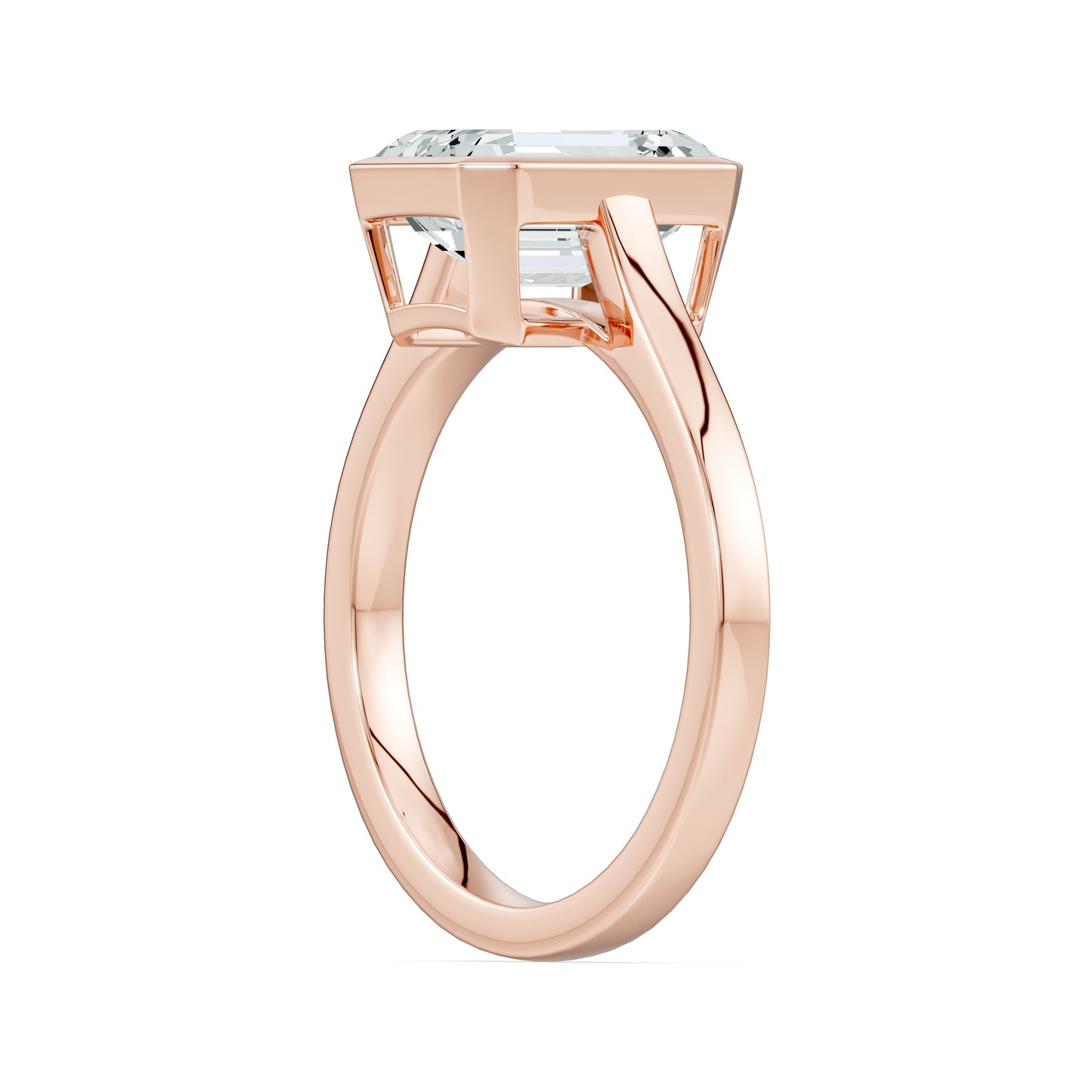 Emerald Cut Bezel Set Moissanite Solitaire Ring