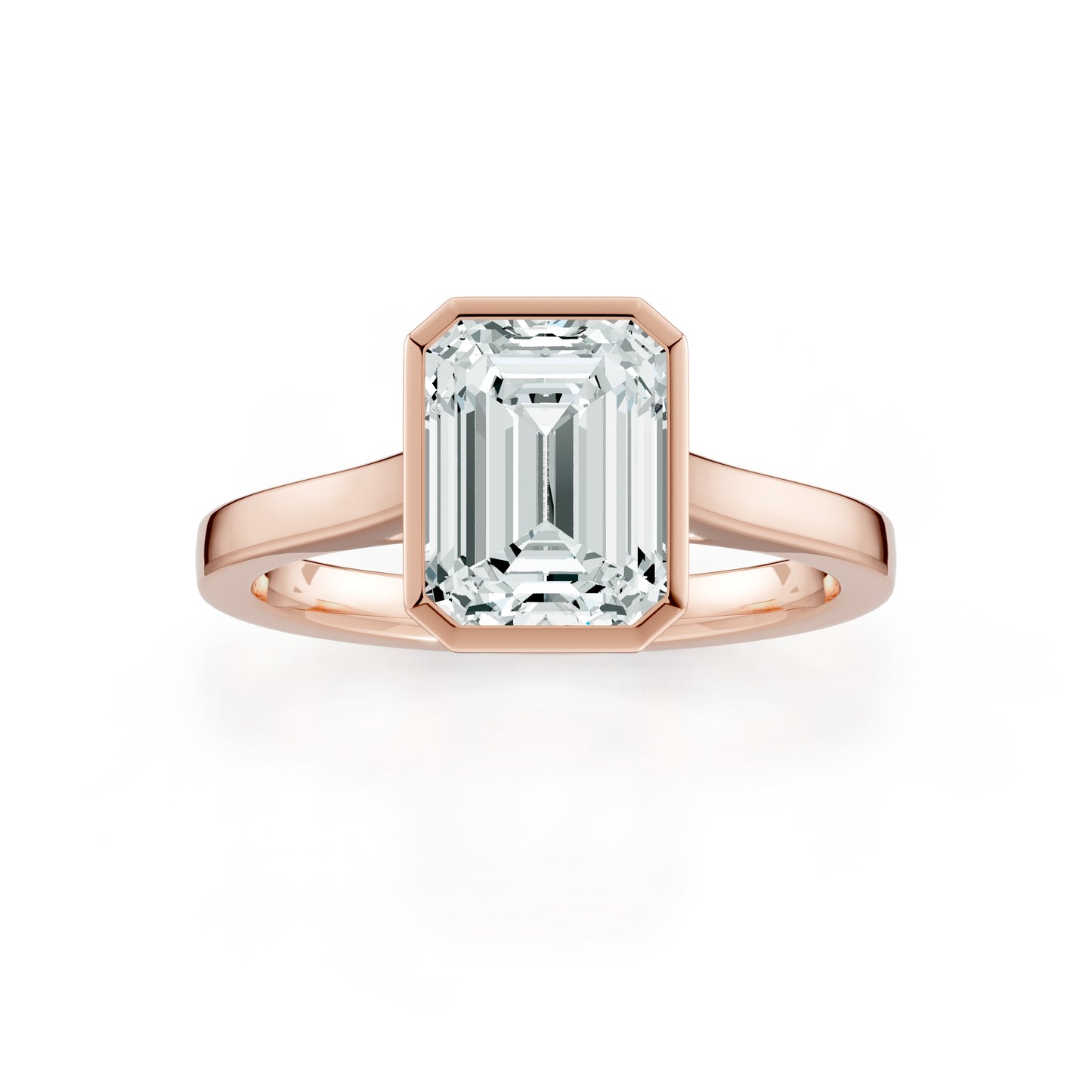 Emerald Cut Bezel Set Moissanite Solitaire Ring