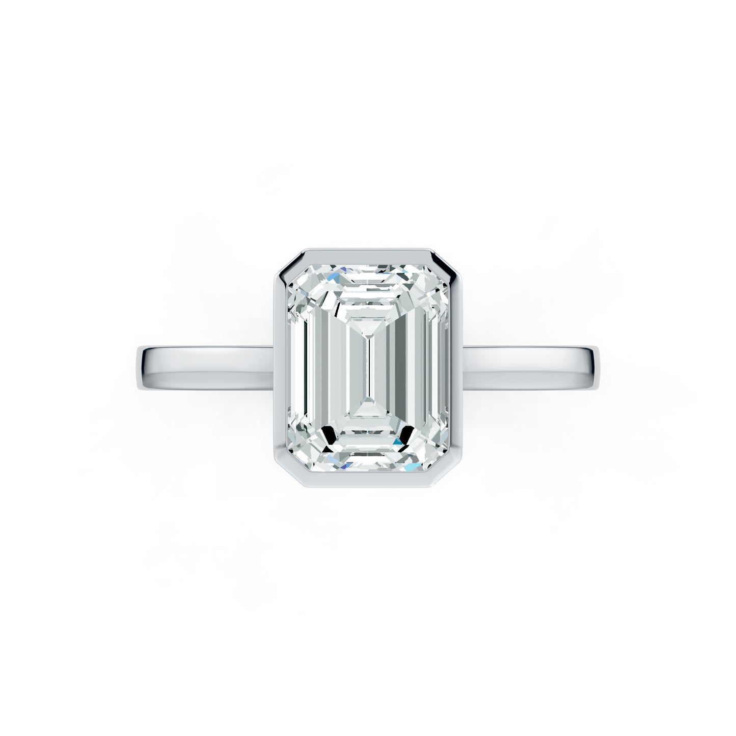 Emerald Cut Bezel Set Moissanite Solitaire Ring