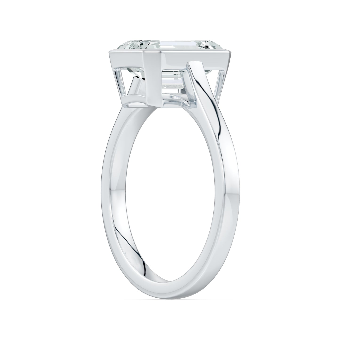 Emerald Cut Bezel Set Moissanite Solitaire Ring