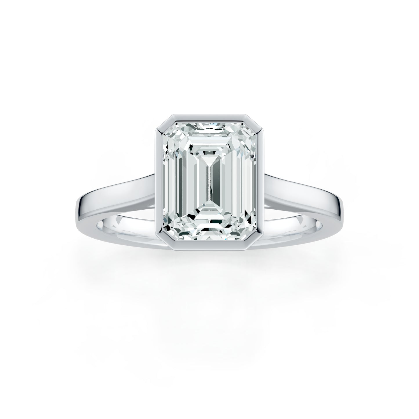 Emerald Cut Bezel Set Moissanite Solitaire Ring