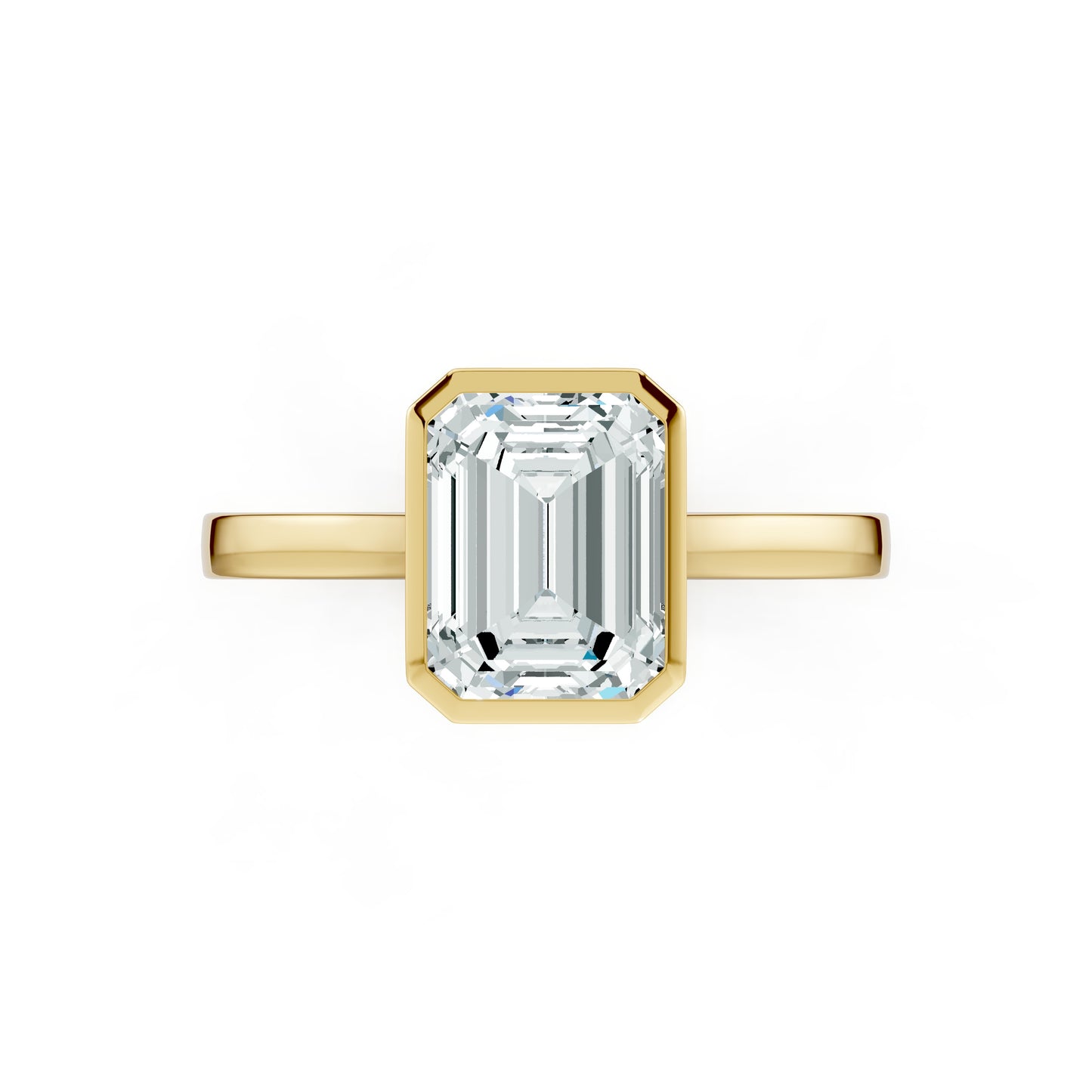 Emerald Cut Bezel Set Moissanite Solitaire Ring