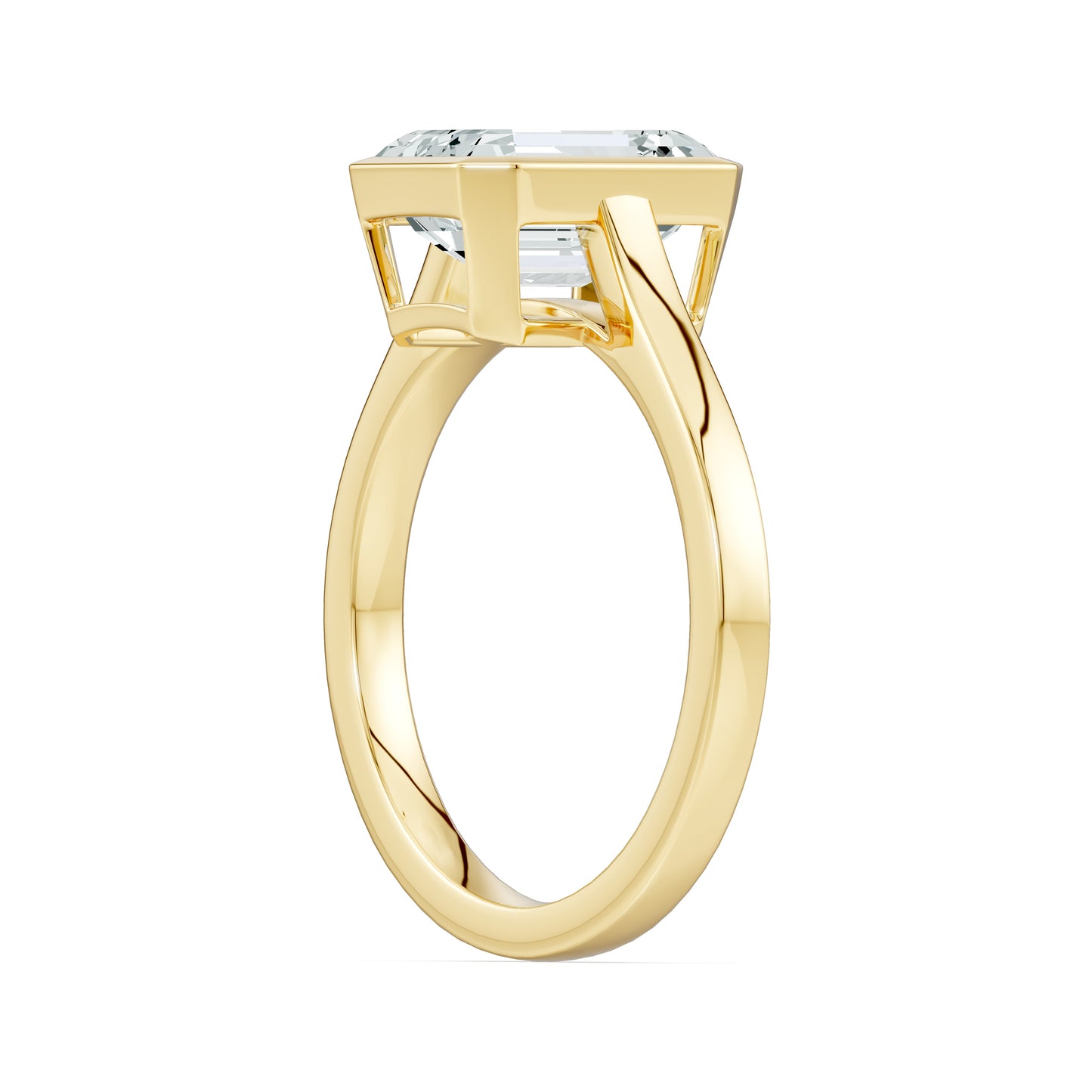 Emerald Cut Bezel Set Moissanite Solitaire Ring