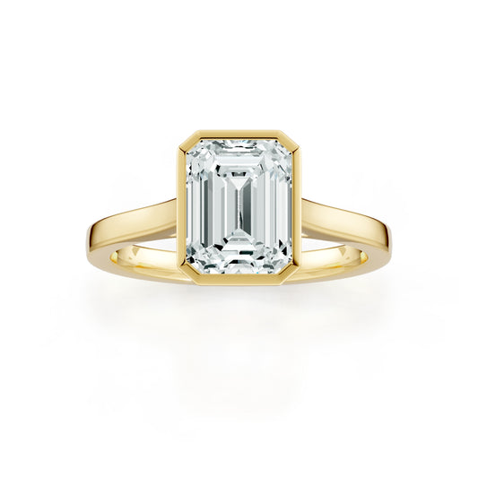 Emerald Cut Bezel Set Moissanite Solitaire Ring