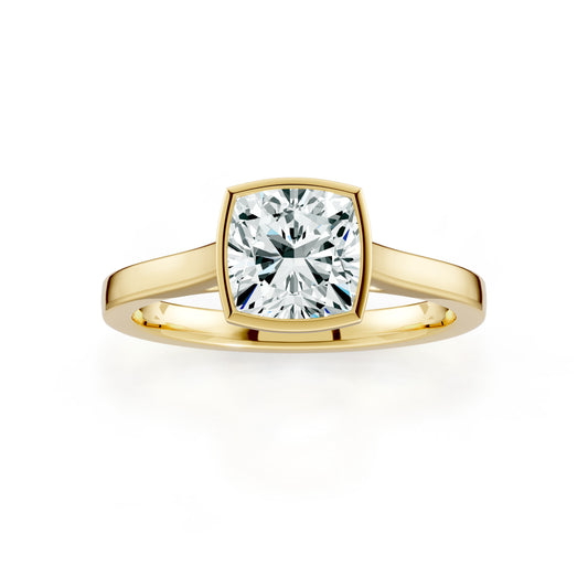 Cushion Cut Bezel Set Moissanite Solitaire Ring