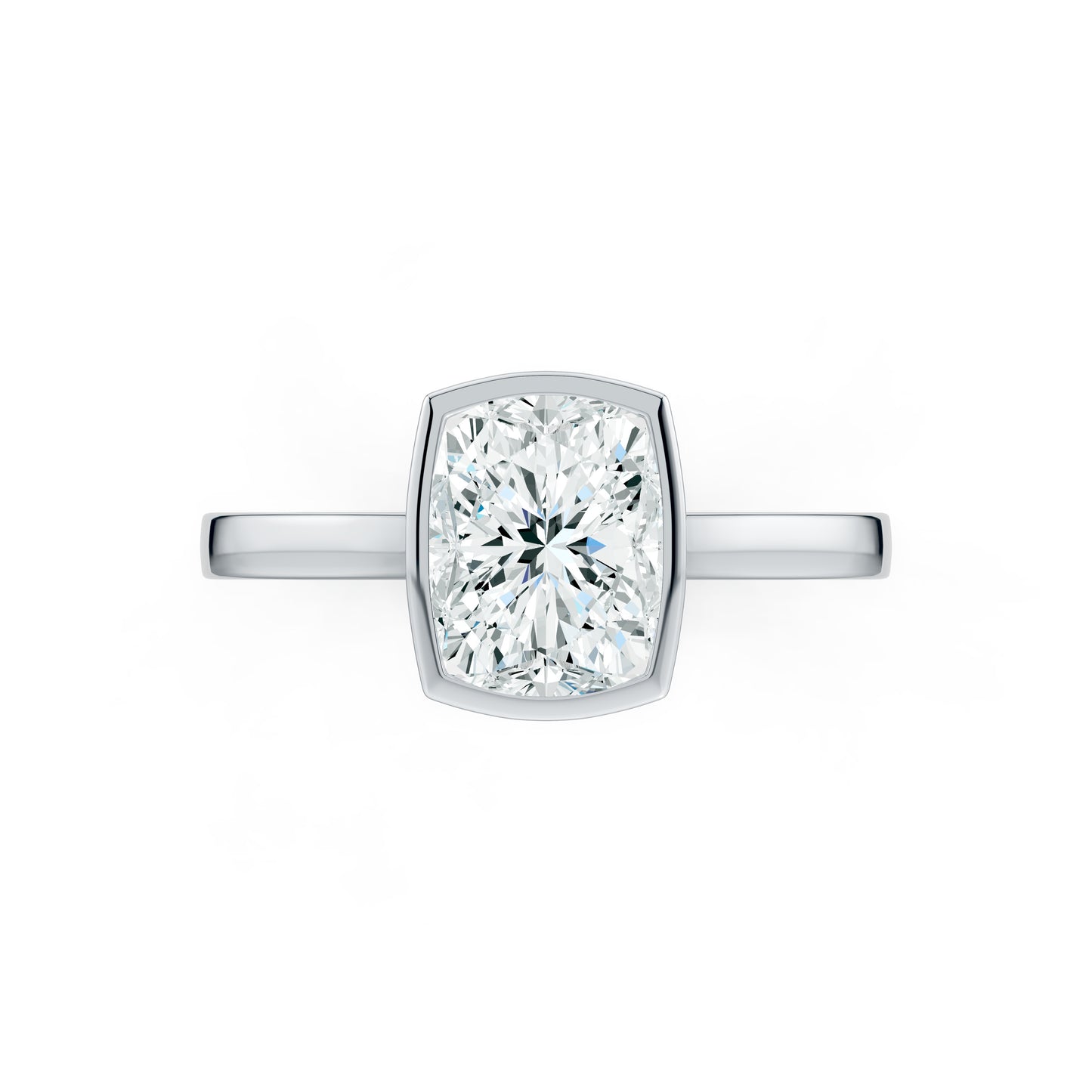 Cushion Rectangular Cut Bezel Set Moissanite Solitaire Ring