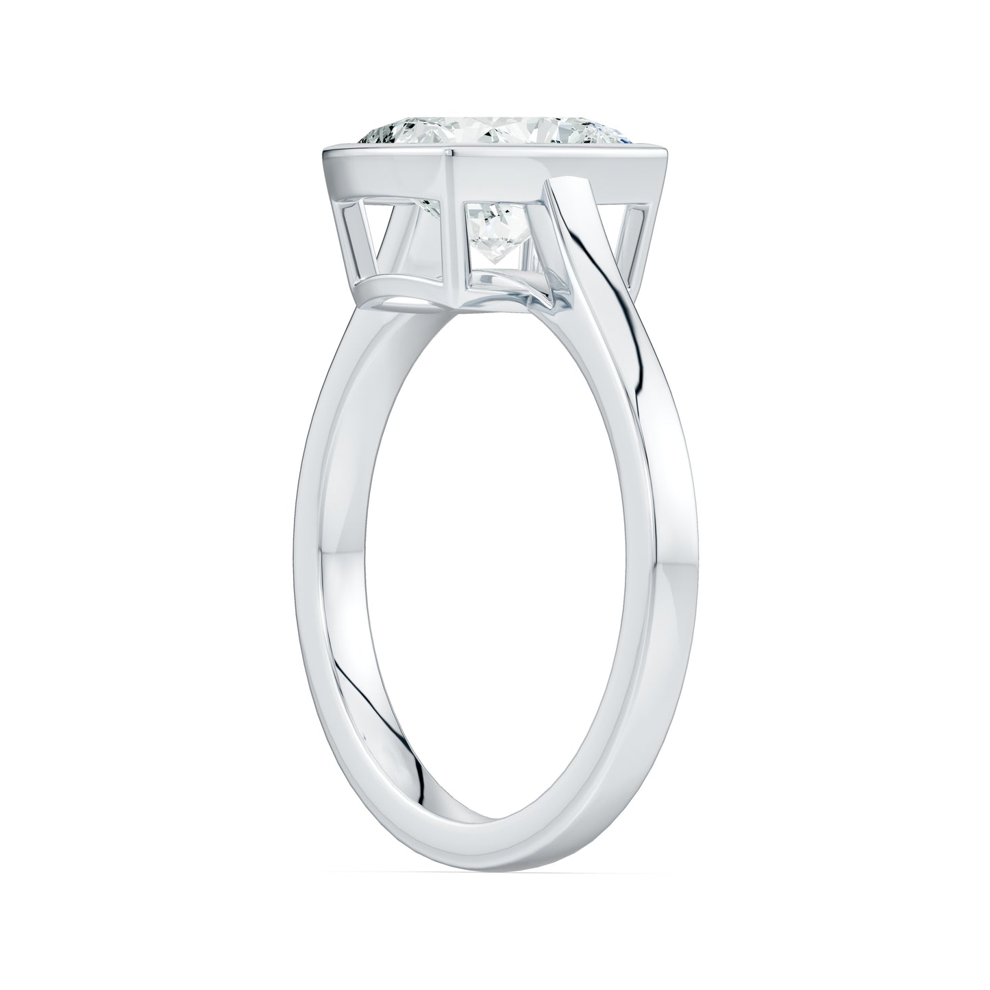Cushion Rectangular Cut Bezel Set Moissanite Solitaire Ring