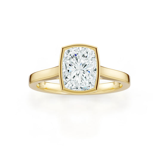 Cushion Rectangular Cut Bezel Set Moissanite Solitaire Ring