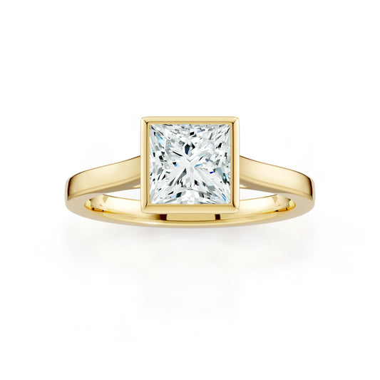 Princess Cut Bezel Set Moissanite Solitaire Ring
