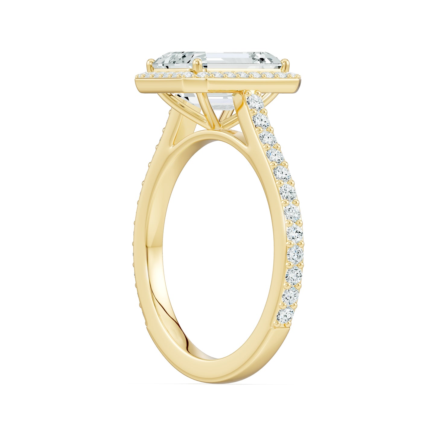 Emerald Cut Moissanite Halo Engagement Ring