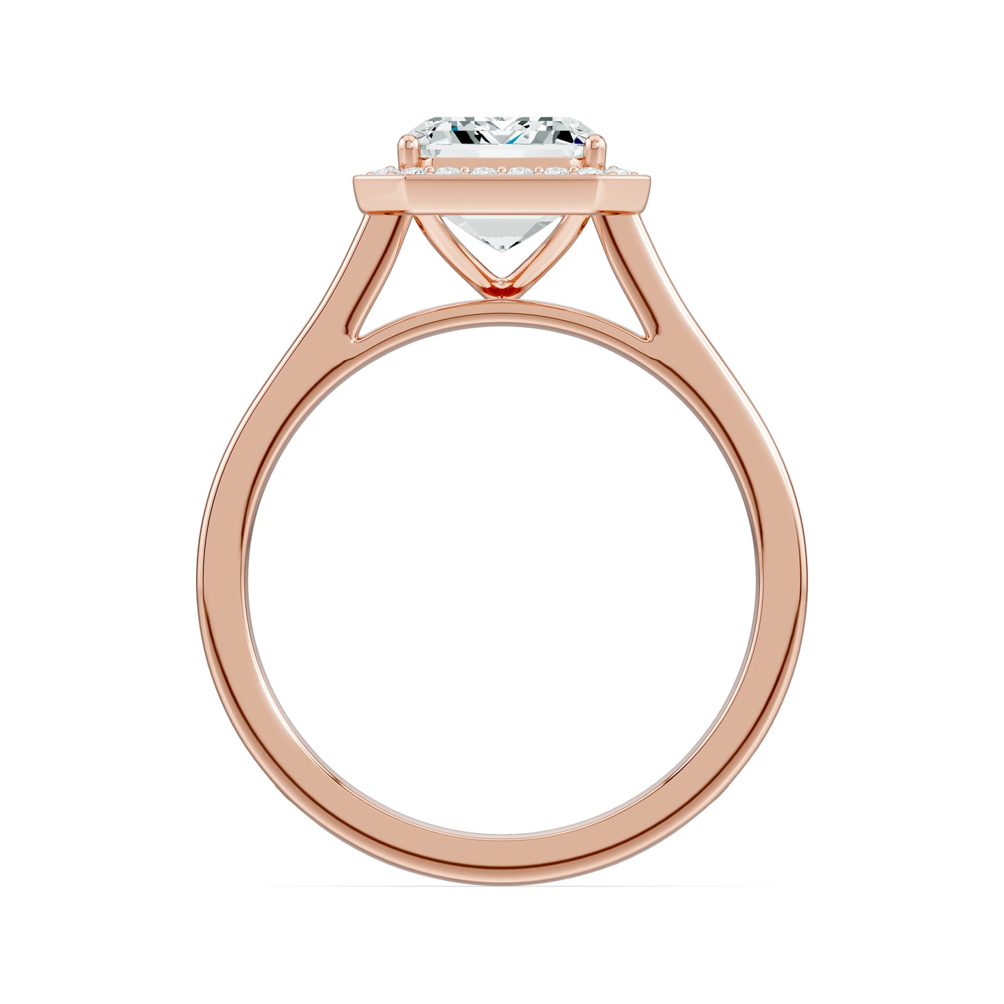 Emerald Cut Halo Moissanite Engagement Ring with Pavé Band