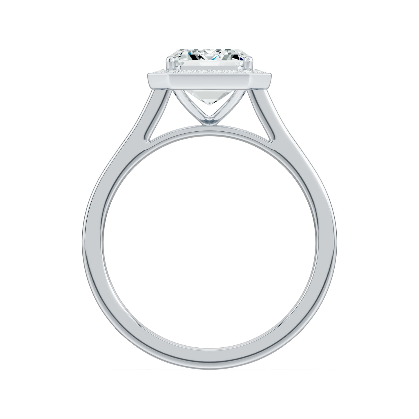 Emerald Cut Halo Moissanite Engagement Ring with Pavé Band