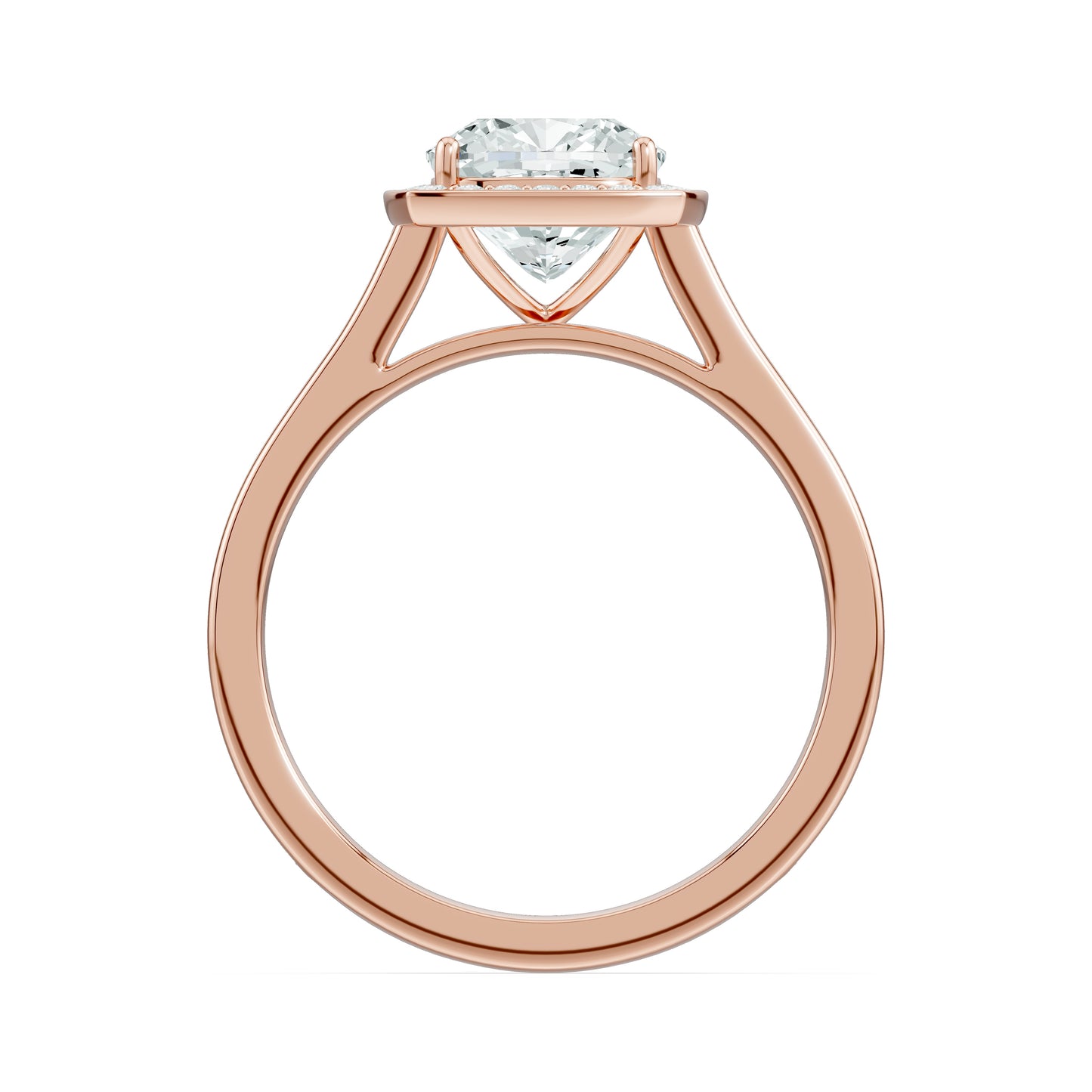 Cushion Cut Halo Moissanite Engagement Ring with Pavé Side Stones
