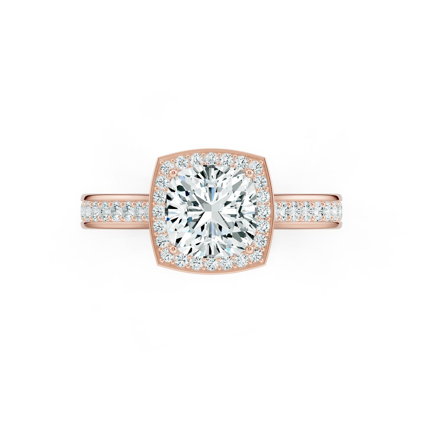 Cushion Cut Halo Moissanite Engagement Ring with Pavé Side Stones