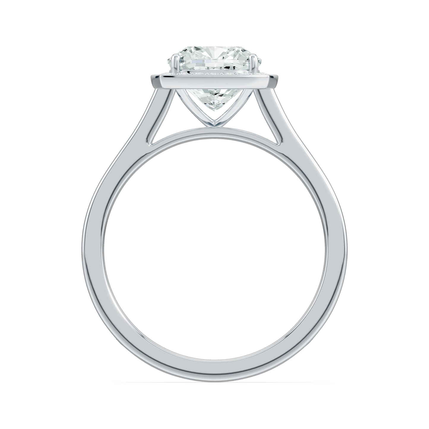 Cushion Cut Halo Moissanite Engagement Ring with Pavé Side Stones
