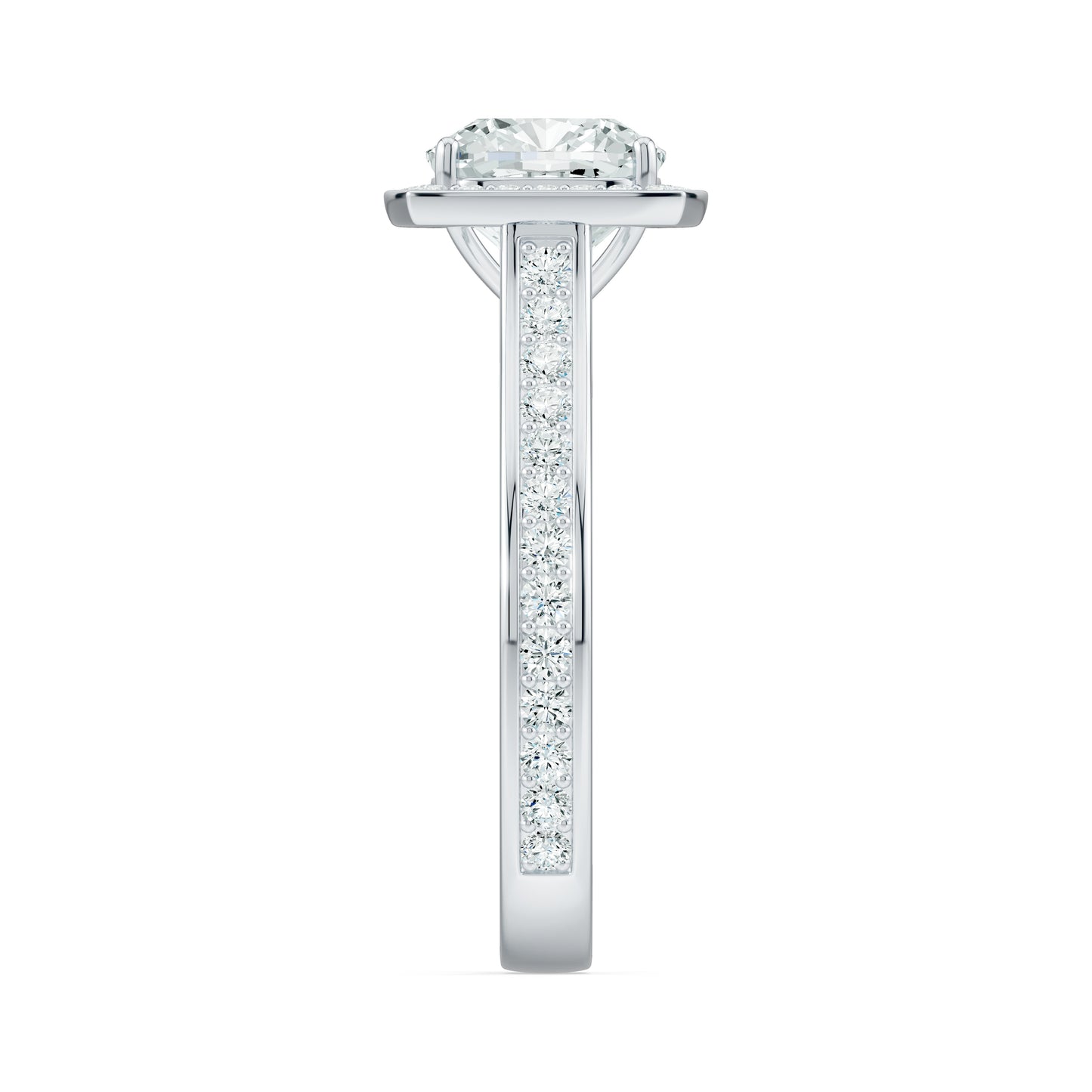 Cushion Cut Halo Moissanite Engagement Ring with Pavé Side Stones