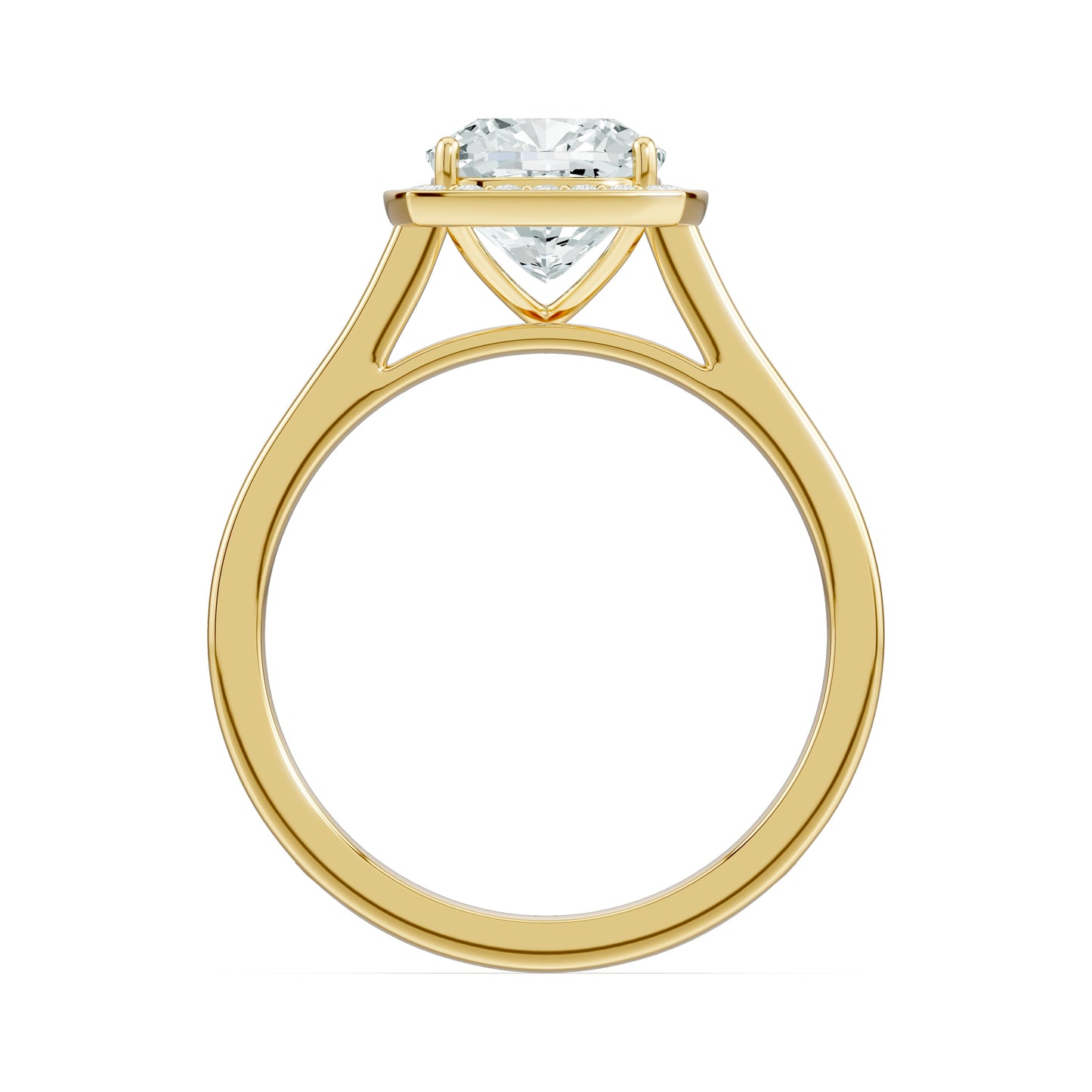 Cushion Cut Halo Moissanite Engagement Ring with Pavé Side Stones