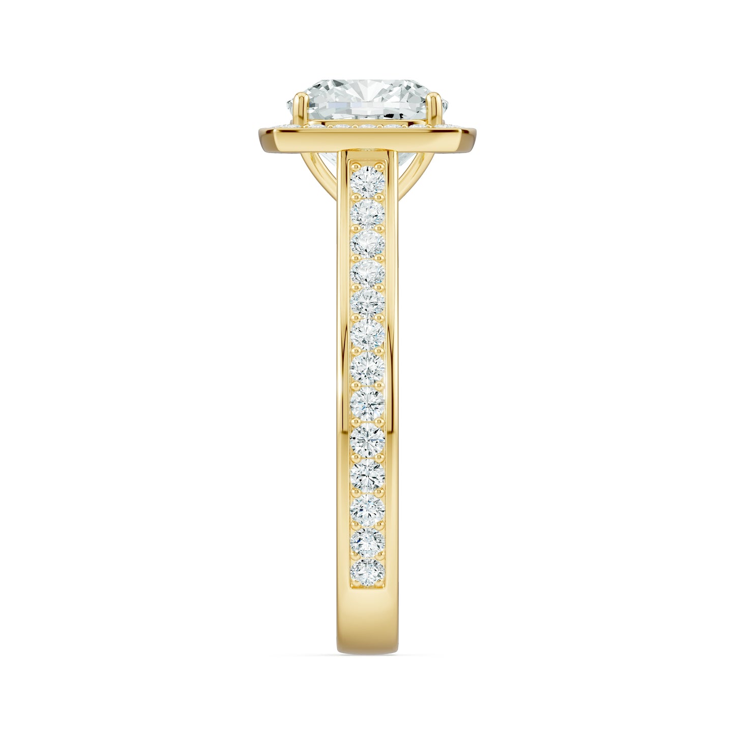 Cushion Cut Halo Moissanite Engagement Ring with Pavé Side Stones
