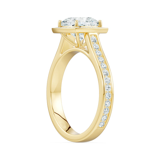 Cushion Cut Halo Moissanite Engagement Ring with Pavé Side Stones
