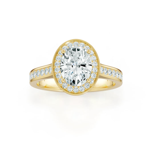 Oval Halo Moissanite Solitaire Ring with Pavé Band
