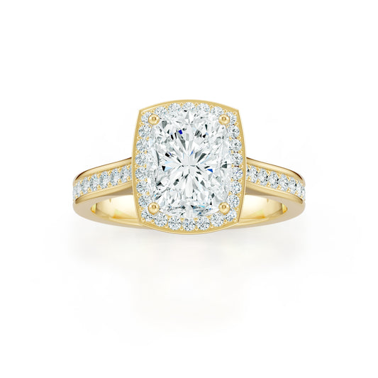 Rectangular Cushion Halo Moissanite Engagement Ring with Pavé Band