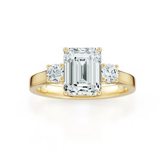 Emerald Cut Moissanite Three Stone Engagement Ring