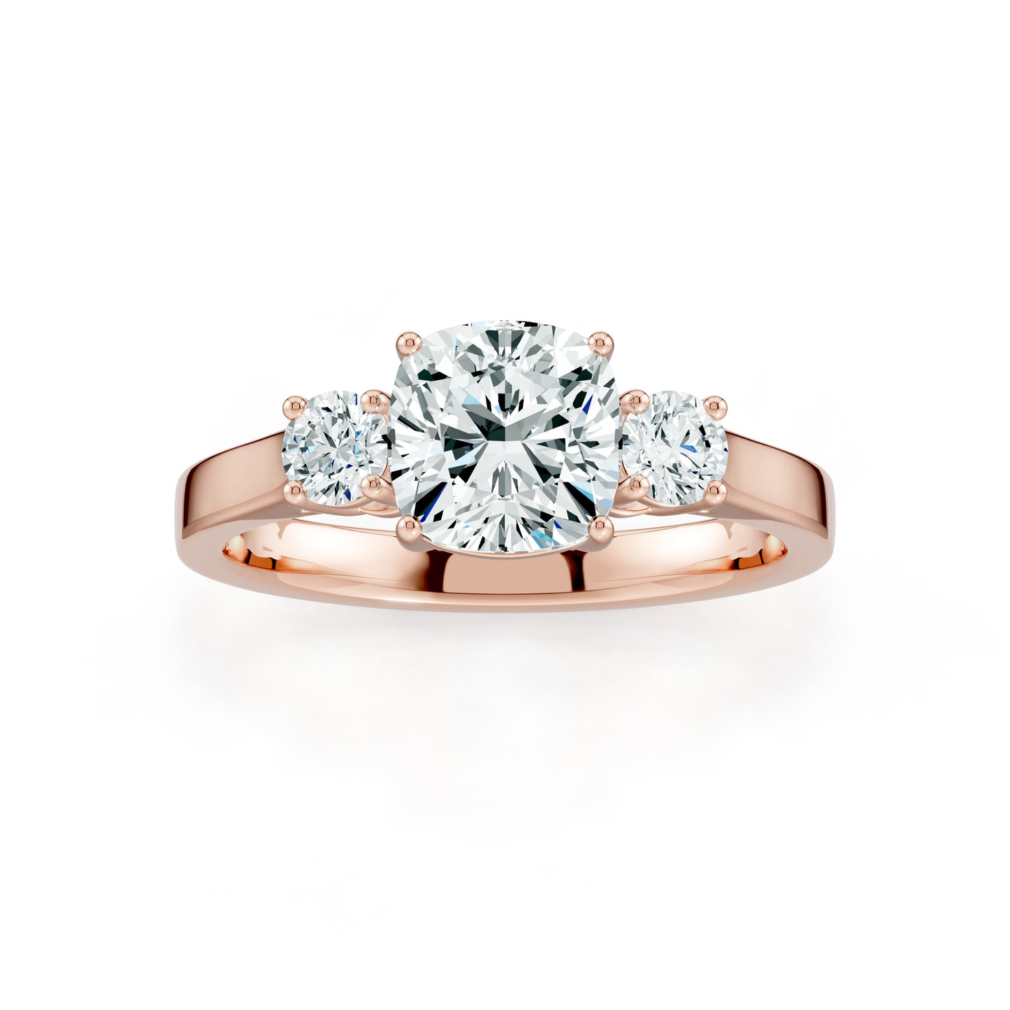 Cushion Cut Moissanite Three Stone Engagement Ring