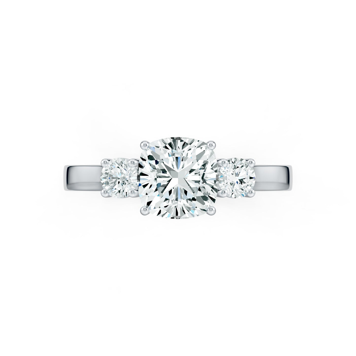 Cushion Cut Moissanite Three Stone Engagement Ring