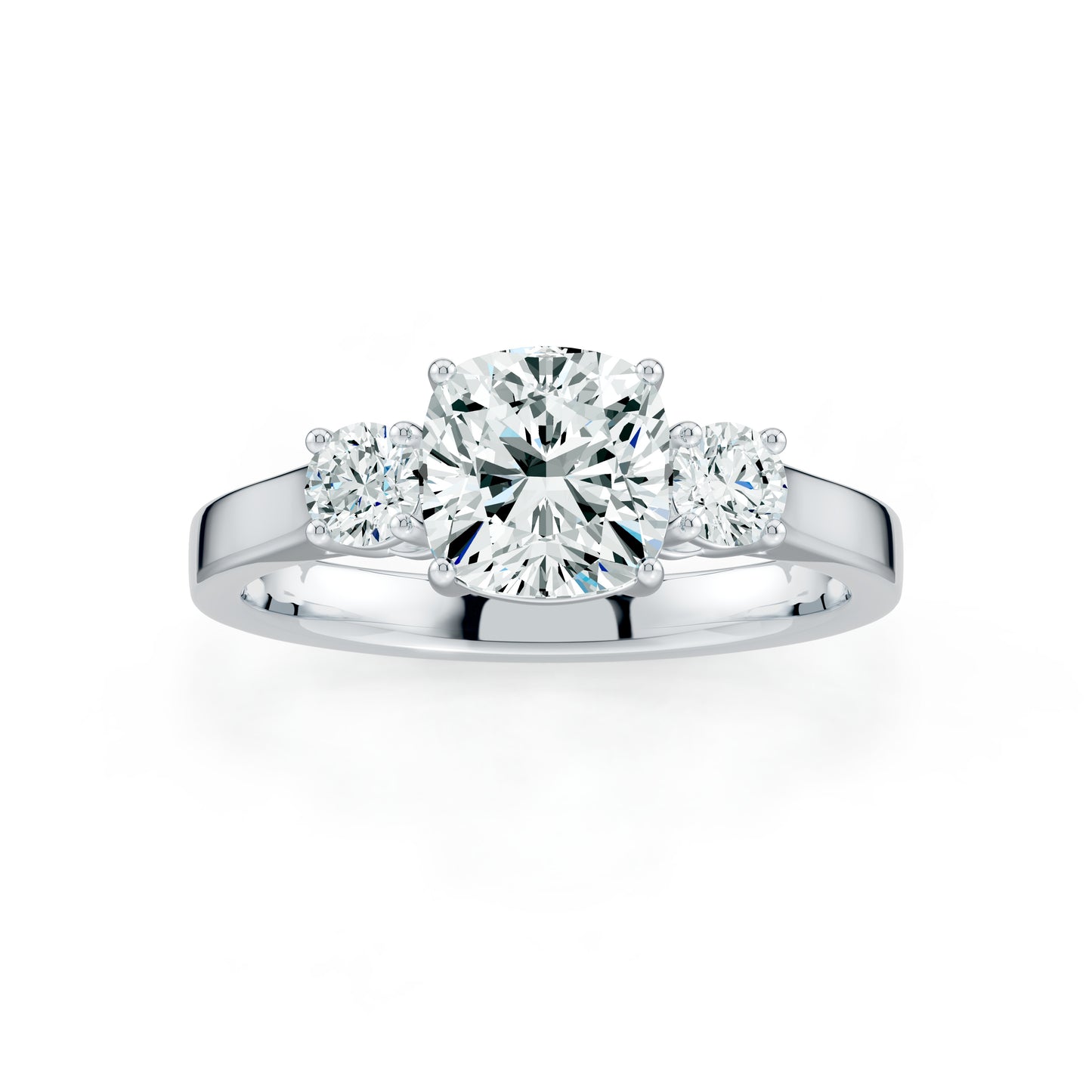 Cushion Cut Moissanite Three Stone Engagement Ring