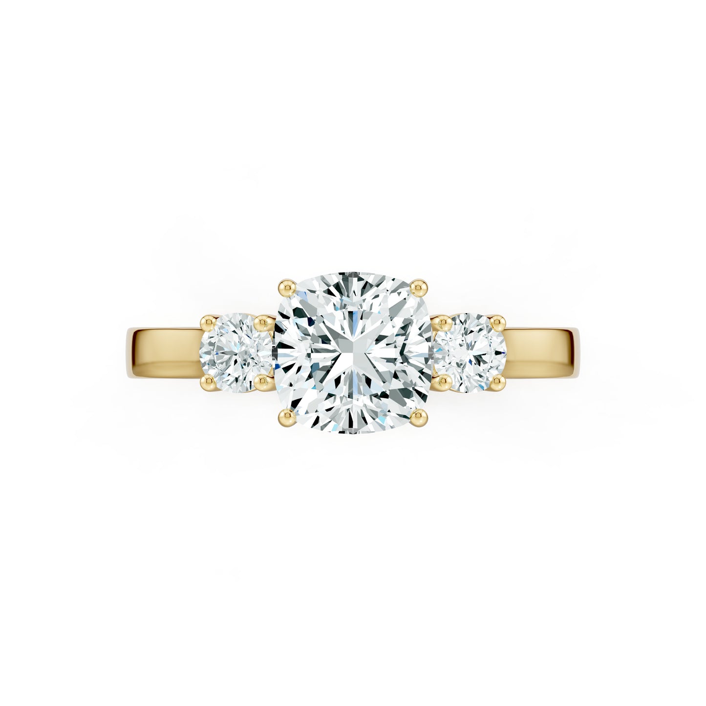 Cushion Cut Moissanite Three Stone Engagement Ring