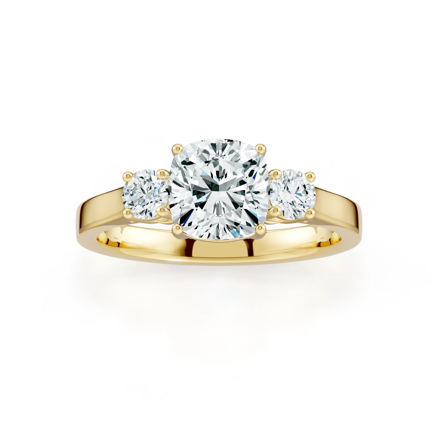 Cushion Cut Moissanite Three Stone Engagement Ring