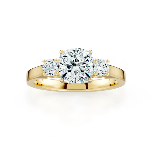 Cushion Cut Moissanite Three Stone Engagement Ring