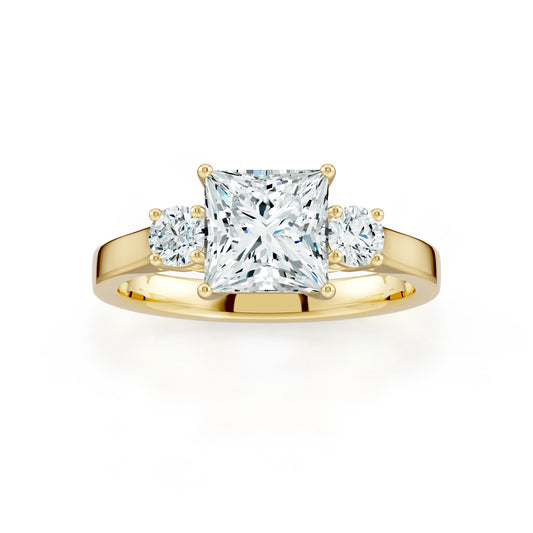 Princess Cut Moissanite Three Stone Engagement Ring